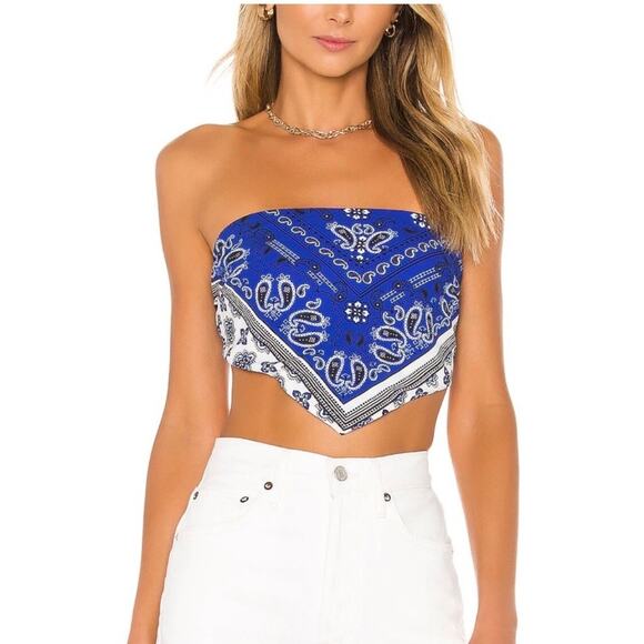 REVOLVE Superdown Sophia Bandana Top Womens Med Blue Wrap Festival Rodeo Shirt - Picture 1 of 9